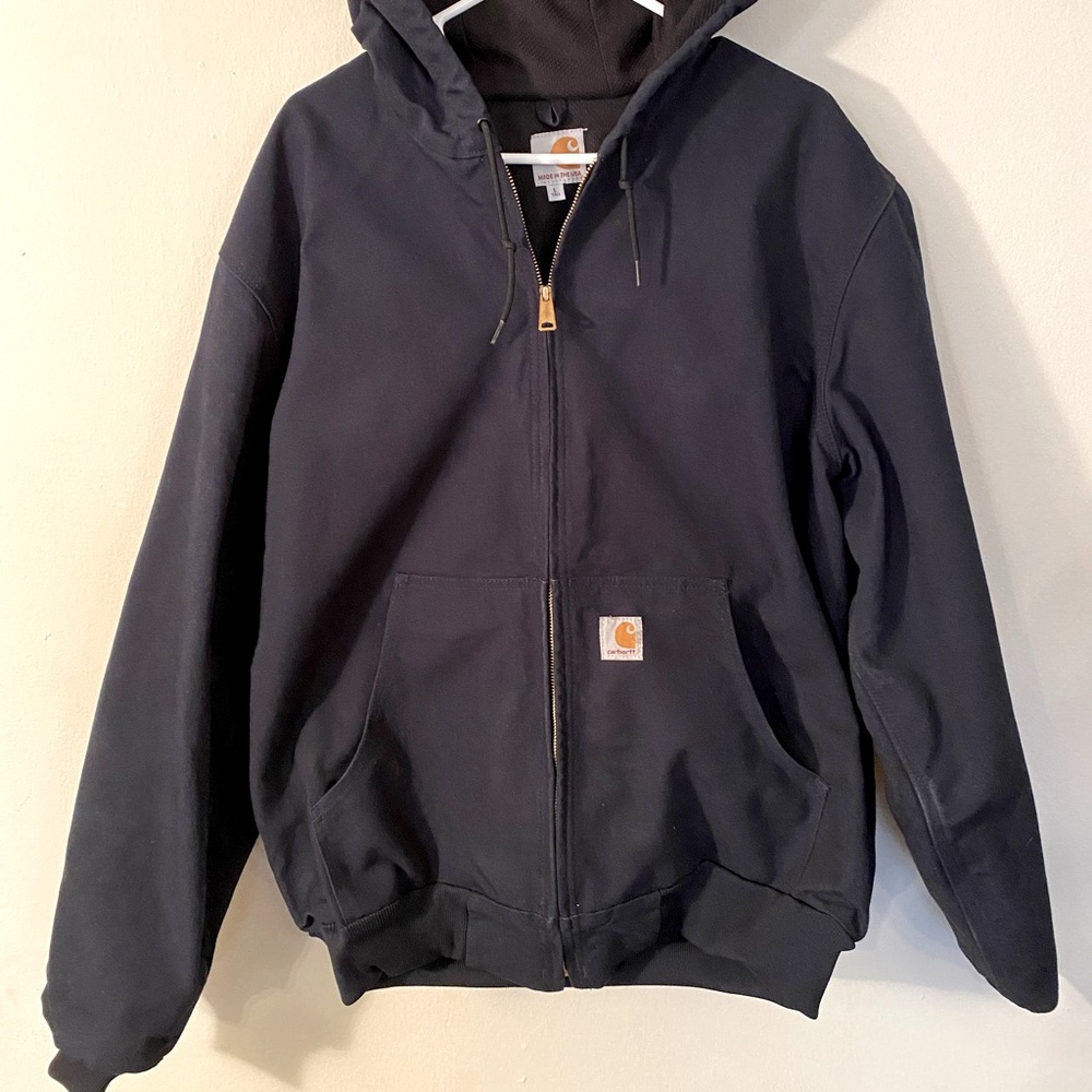 Men’s Heavy Carhartt Thermal Lined Active Jacket with Hood - Navy Blue